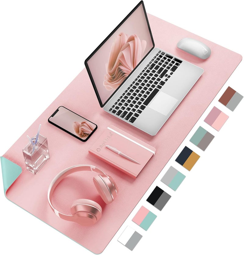 Aothia Desk Mat Large Protector Pad - Multifunctional Dual-Sided Office Desk Pad,Smooth Surface Soft Mouse Pad, Waterproof Desk Mat for Desktop, Pu Leather Desk Cover for Office/Home(Pink, 31.5" x 15.7") - Image 1